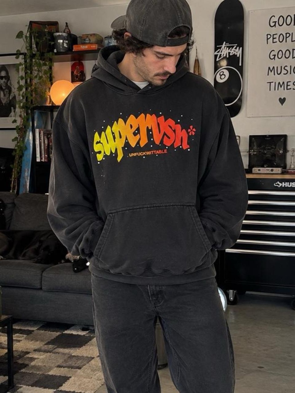 Supervsn unfuckwittable Black Pullover Hoodie with Gradient Logo